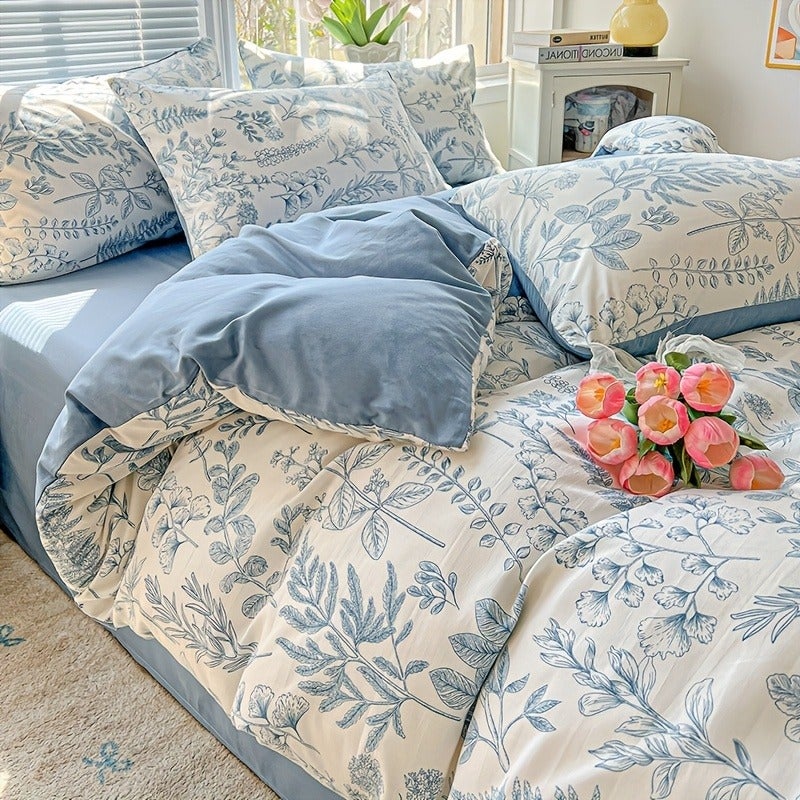 3pcs Soft and Comfortable Minimalist Style Small Floral Print Duvet Cover Set, Includes 1 Duvet Cover + 2 Pillowcases. Suitable for Bedrooms, Dorms, Guest Rooms. Washed Print Process. Machine Washable - Image 5