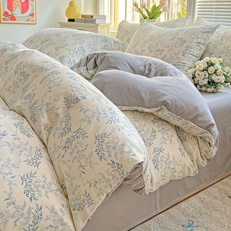 3pcs Soft and Comfortable Minimalist Style Small Floral Print Duvet Cover Set, Includes 1 Duvet Cover + 2 Pillowcases. Suitable for Bedrooms, Dorms, Guest Rooms. Washed Print Process. Machine Washable - Image 4