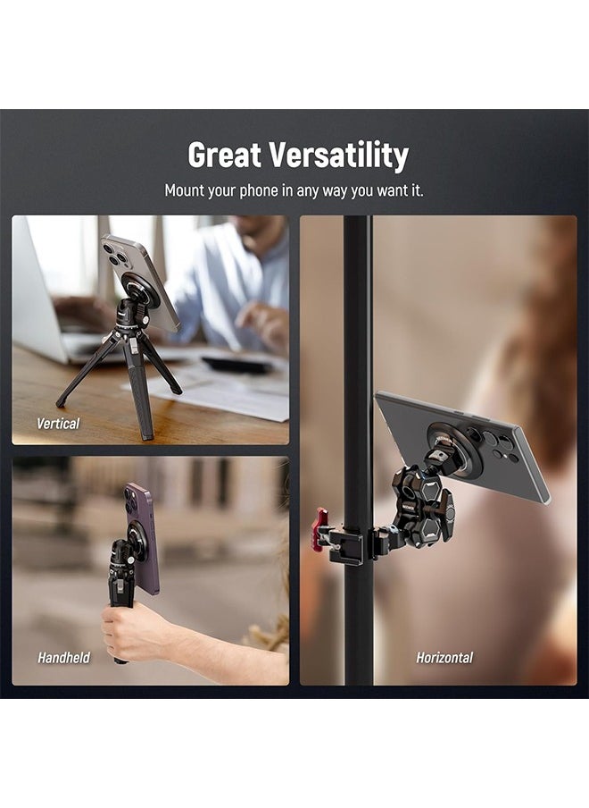 NEEWER Magnetic Phone Tripod Mount Adapter with Adhesive Magnetic Ring Compatible with MagSafe iPhone 15 Pro Max 15 Plus 14 13 12, 1/4 Thread for iPhone Video Recording Selfie Stick Ring Light, PA010