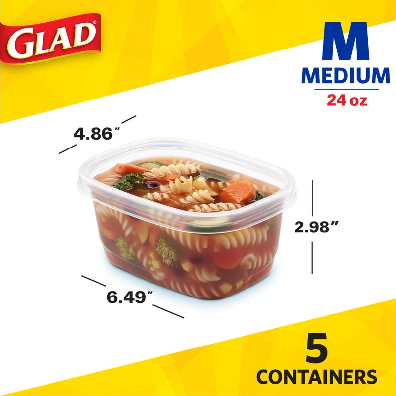 GladWare Soup & Salad Everyday Use, Medium Rectangle Storage, Standard, 24 Oz, 5 Count - Image 4