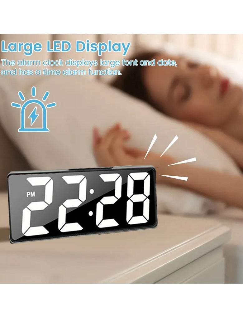 ماكدو ساعة رقمية لغرفة النوم وغرفة المعيشة - ساعة منبه بشاشة كبيرة 15 بوصة مربعة مع التاريخ ودرجة الحرارة، بتنسيق 12/24 ساعة، وظيفة الغفوة، منبهان، لون أبيض - Image 1