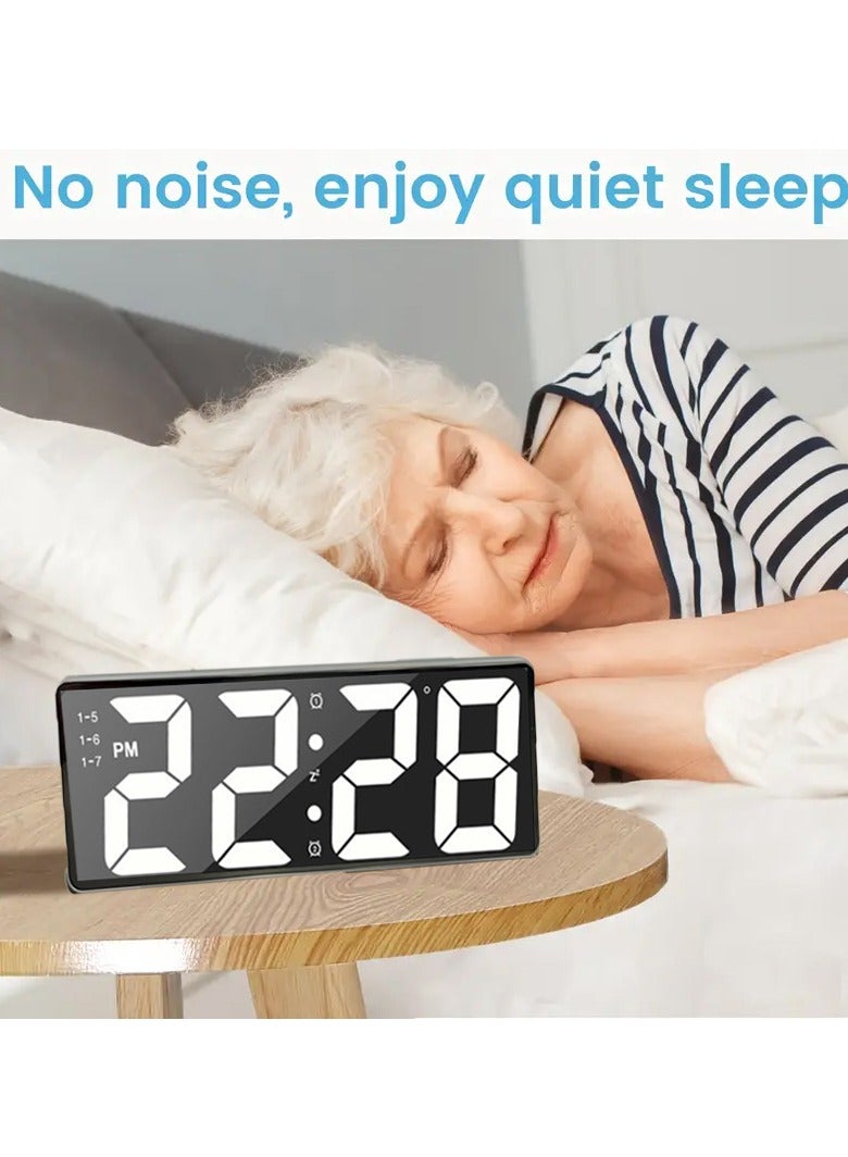 ماكدو ساعة رقمية لغرفة النوم وغرفة المعيشة - ساعة منبه بشاشة كبيرة 15 بوصة مربعة مع التاريخ ودرجة الحرارة، بتنسيق 12/24 ساعة، وظيفة الغفوة، منبهان، لون أبيض - Image 4