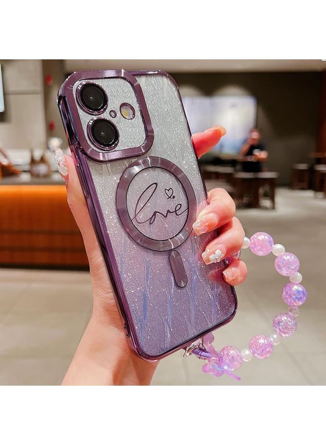 The Bros Case For iPhone 16 Plus Dual-Love Leaves Gradient Glitter Bracelets Magsafe TPU Phone Case