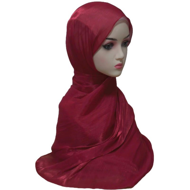 HURESON Women Premium Hijab Head Scarf Lightweight Shimmer Scarves Crepe Wedding Shawls and Wraps for Evening Dresses Shiny (Deep Red) - Image 3