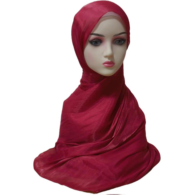 HURESON Women Premium Hijab Head Scarf Lightweight Shimmer Scarves Crepe Wedding Shawls and Wraps for Evening Dresses Shiny (Deep Red) - Image 5