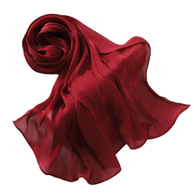 HURESON Women Premium Hijab Head Scarf Lightweight Shimmer Scarves Crepe Wedding Shawls and Wraps for Evening Dresses Shiny (Deep Red) - Image 1