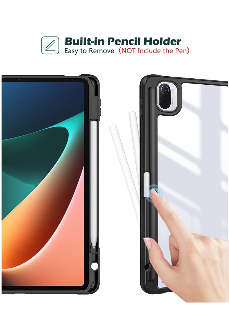 Procases Case For Xiaomi Pad 5 5 Pro 11 Inch 2021 Protective Slim Folio Smart Cover Transparent Hard Shell Back Case With Stylus Holder For Xiaomi Mi Pad 5 Mi Pad 5 Pro 11.0 Inch 2021 Release Black - Image 2