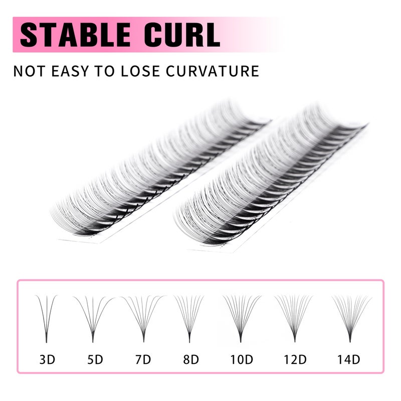 VEYES INC Premade Fans Eyelash Extensions 3D-24D C/D curl Natural & Volume Mixed Length Eyelash Tray, Professional Lash Supplies, Matte Black (7D 0.07 D 9-16mm) - Image 3