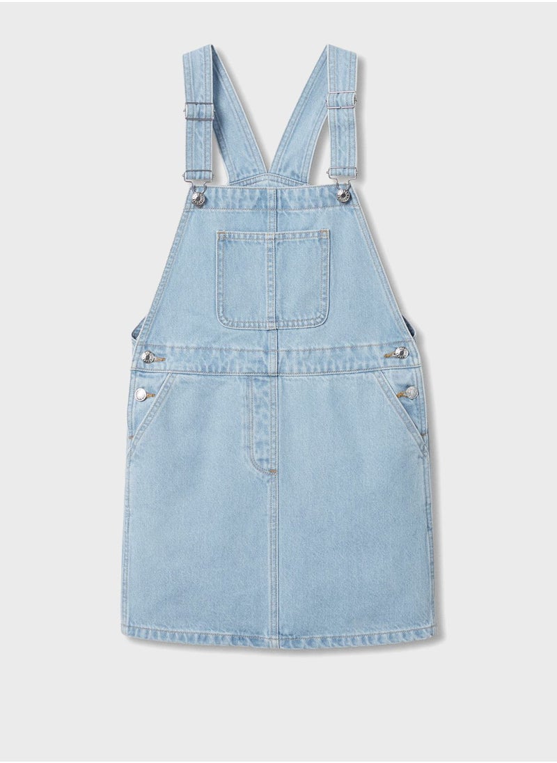 MANGO - Kids Light Wash Pinafore Denim Dress - Image 1
