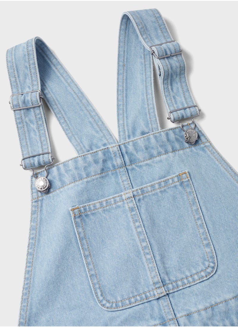 MANGO - Kids Light Wash Pinafore Denim Dress - Image 1