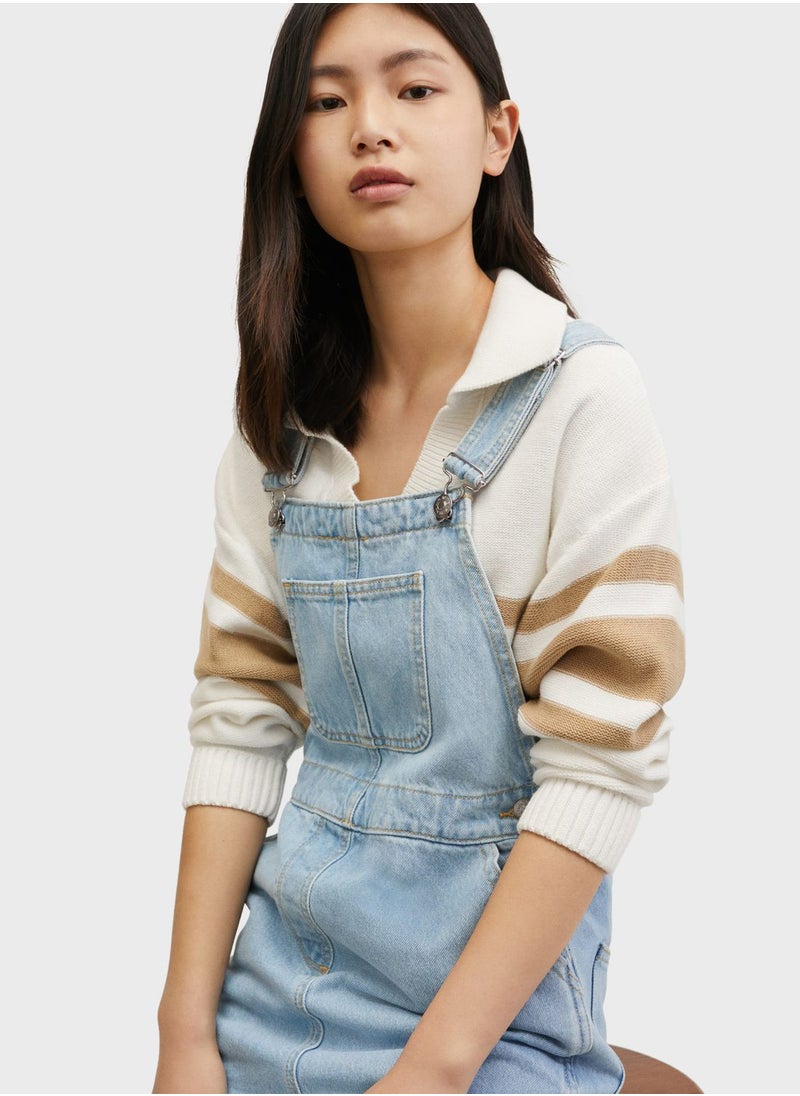 MANGO - Kids Light Wash Pinafore Denim Dress - Image 1