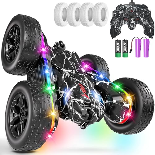 Terucle Rc Cars Toys for Boys Remote Control Car 24 GHz Black Toys for Ages 57 Kids Toys New Upgraded Strip Lights 360 Rotating Rc Truck Birthday Black - Image 1