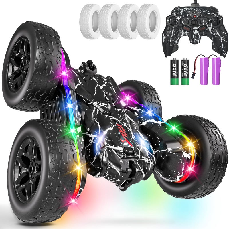 Terucle Rc Cars Toys for Boys Remote Control Car 24 GHz Black Toys for Ages 57 Kids Toys New Upgraded Strip Lights 360 Rotating Rc Truck Birthday Black - Image 2