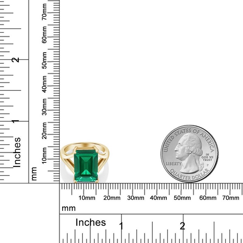 Gem Stone King 14X10MM Emerald Cut Gemstone Birthstone Solitaire Engagement Ring For Women | 18K Yellow Gold Plated Silver | Wedding Anniversary Ring For Women | Available In Size 5, 6, 7, 8, 9 - Image 4