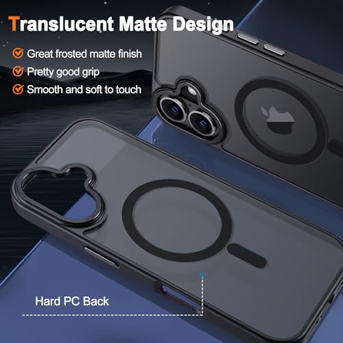 Hython Case for iPhone 17 Case Magnetic Translucent Matte Phone Cases 6.3" [Compatible with MagSafe] Thin Slim Fit Shockproof Bumper Hard Protective Cover for Women Men Girls, Frosted Black - Image 2