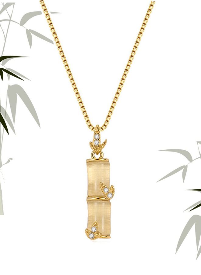 Kelesa S925 Silver Necklace Nephrite Jade Pendant Bamboo Shape Yellow - Image 1