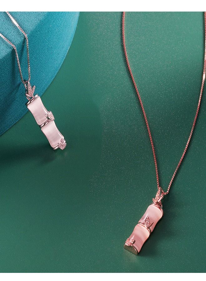 Kelesa S925 Silver Necklace Nephrite Jade Pendant Bamboo Shape Yellow - Image 3