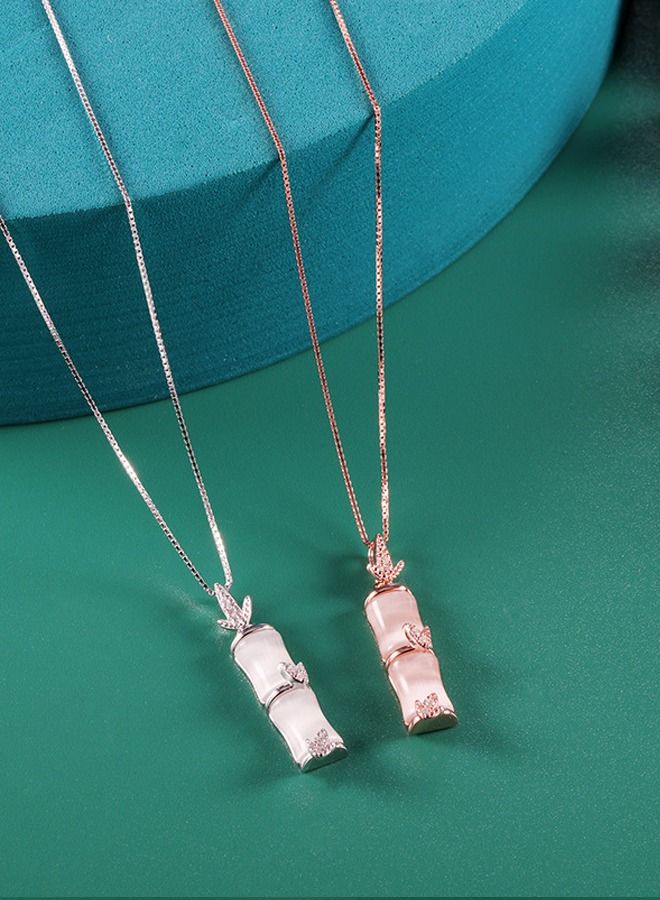 Kelesa S925 Silver Necklace Nephrite Jade Pendant Bamboo Shape Yellow - Image 4