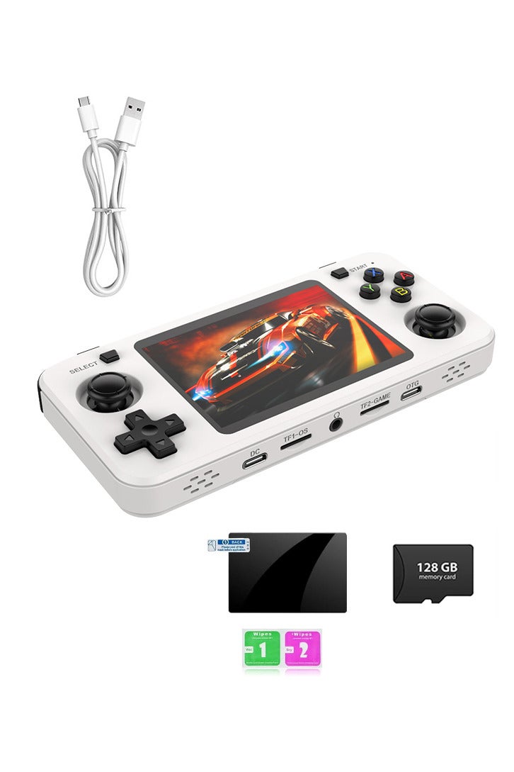 AMPOWN R36H Retro Handheld Game Console with Open Source Linux System,Cortex-A35 CPU, 128GB TF card comes with over 30,000 classic games,3.5-inch IPS Screen Portable Classic Handheld Game Console-White - Image 1