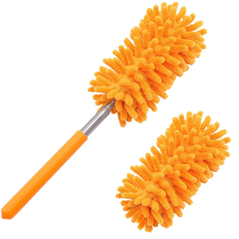 Tukuos Microfiber Duster for Cleaning Tukuos Hand Washable Dusters with 2pcs Replaceable Microfiber Head Extendable Pole Detachable Cleaning Supplies for Office Car Window Furniture Ceiling Fan