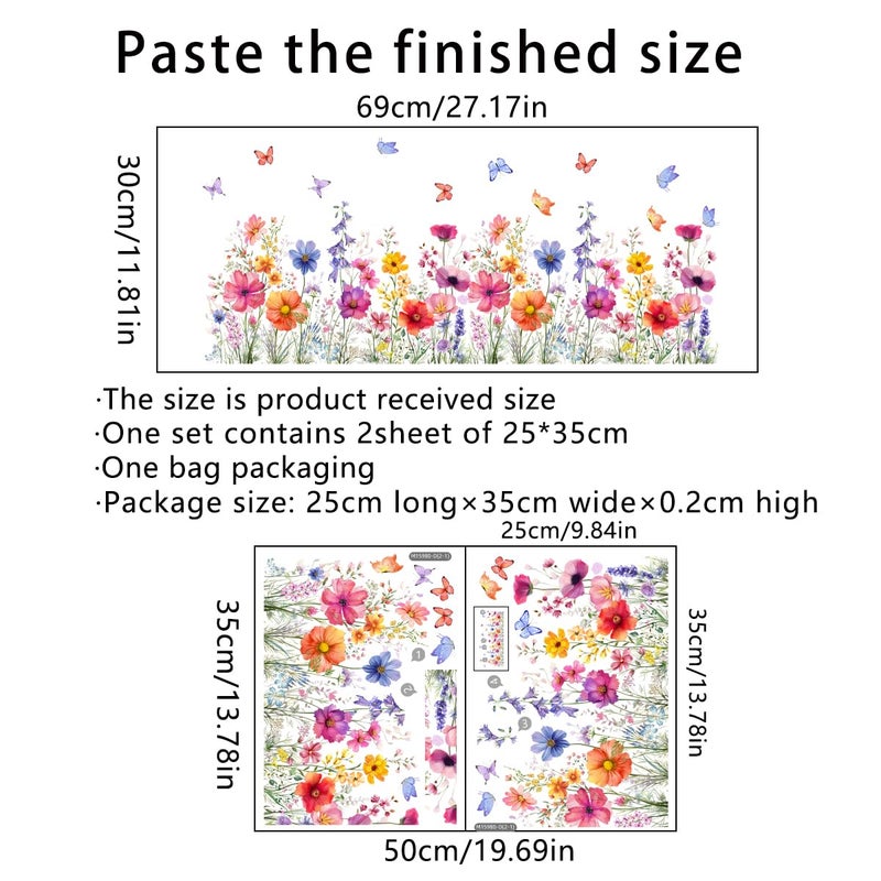 Incholl 2 Pieces Flowers Wall Decals Vinyl Flowers Wall Stickers Removable Floral Murals Peel and Stick Colorful Flower Decor for Girls Bedroom Living Room Nursery (Bright) - Image 2