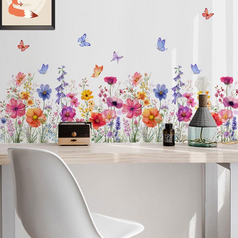 Incholl 2 Pieces Flowers Wall Decals Vinyl Flowers Wall Stickers Removable Floral Murals Peel and Stick Colorful Flower Decor for Girls Bedroom Living Room Nursery (Bright) - Image 5