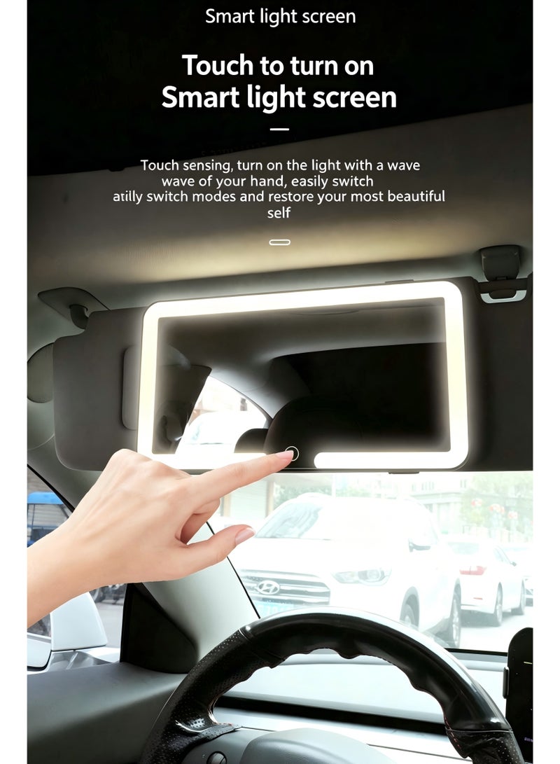 مرآة مكياج LED للسيارة مع 3 ألوان إضاءة، تحكم باللمس، بطارية قابلة للشحن 1200 مللي أمبير، مرآة تجميل عالية الدقة مع شحن من النوع C، مرآة تجميل محمولة للسفر بالسيارة والمكياج اليومي - Image 1
