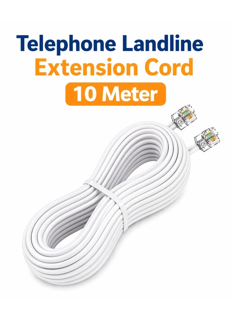 FUJISHKA Telephone Landline Extension Cord 10 Meter RJ11 Flat Cable – High Speed & Durable Phone Extension Wire - Image 1