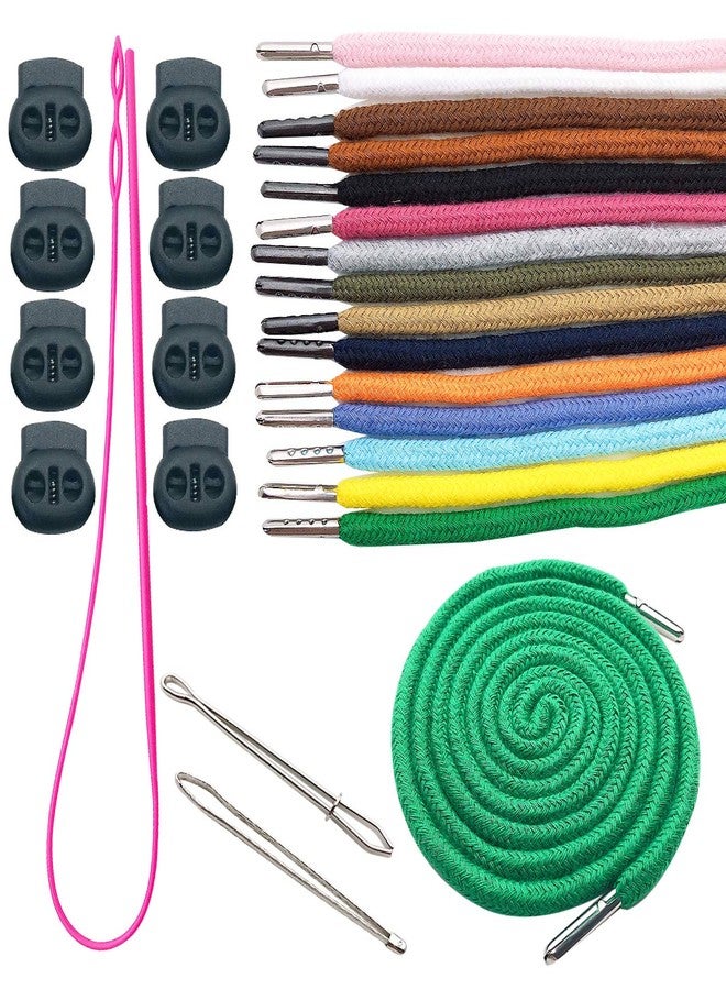 Markeny 30Pieces Replacement Drawstrings Drawcords 8 Pieces Cord Locks for Pants Sweatpants Hoodies Jackets Shorts, with 3 Pieces Drawstring Threader Tool 53" Long(15 Color) - Image 1