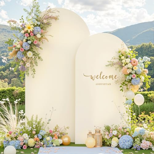 HB HBB MAGIC Beige Arch Backdrop Cover Set of 2 Beige Arch Cover 72 and 6ft Wedding Arch Cover Stretchy Backdrop Bridal Baby Shower Birthday Party Arches Stand Covers Spandex - Image 1