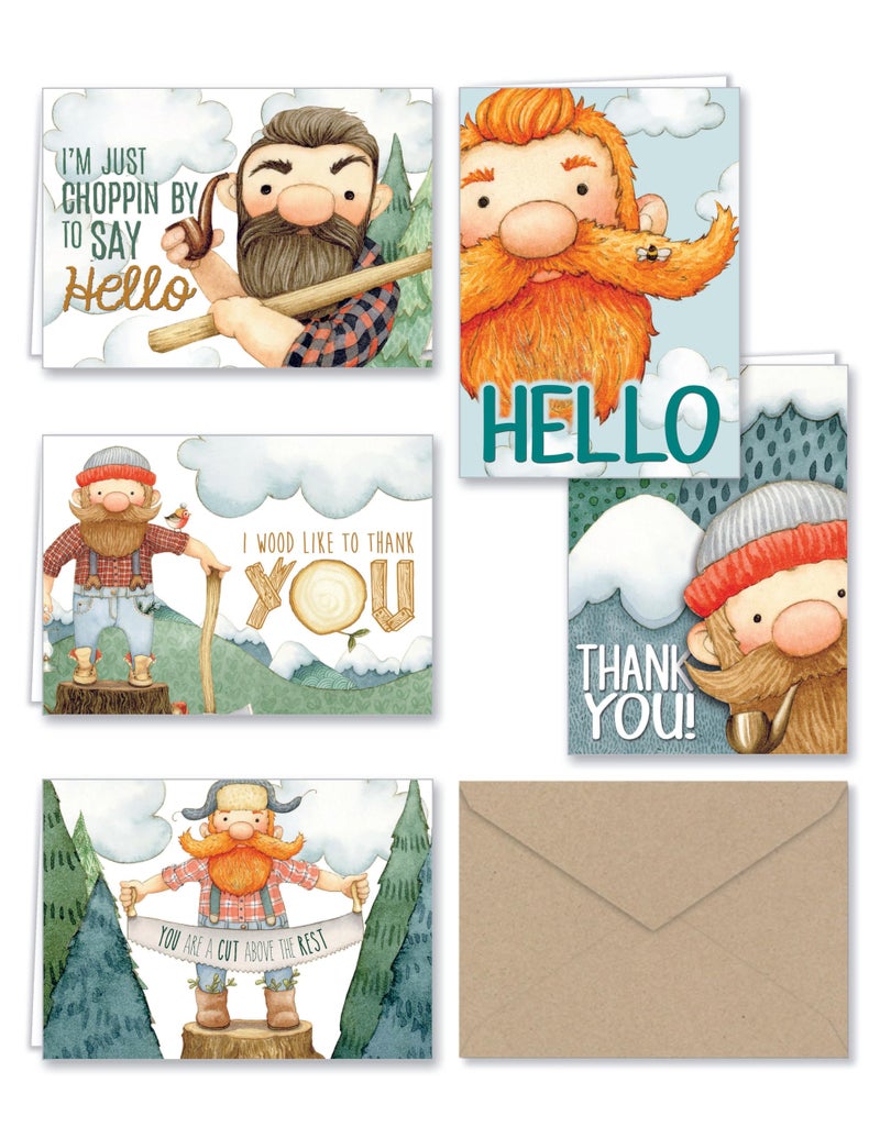 Paper Frenzy Lumberjack Thank You and General Note Cards and Kraft Envelopes - 25 pack - Image 1