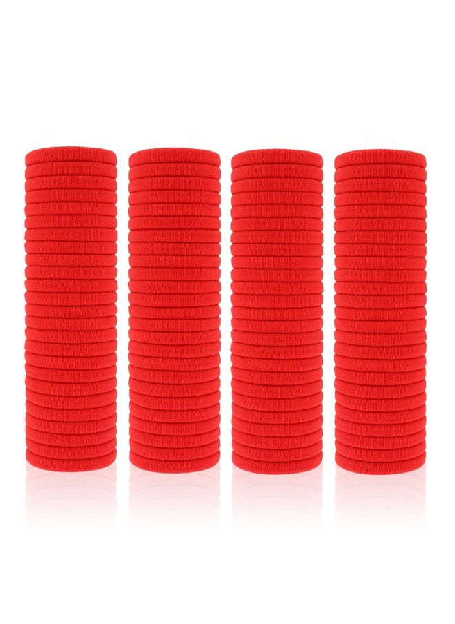 PIDOUDOU - 100 Pack Seamless Hair Ties for Women Girls Ponytail Holders for Thick Hair (Red) - Image 1