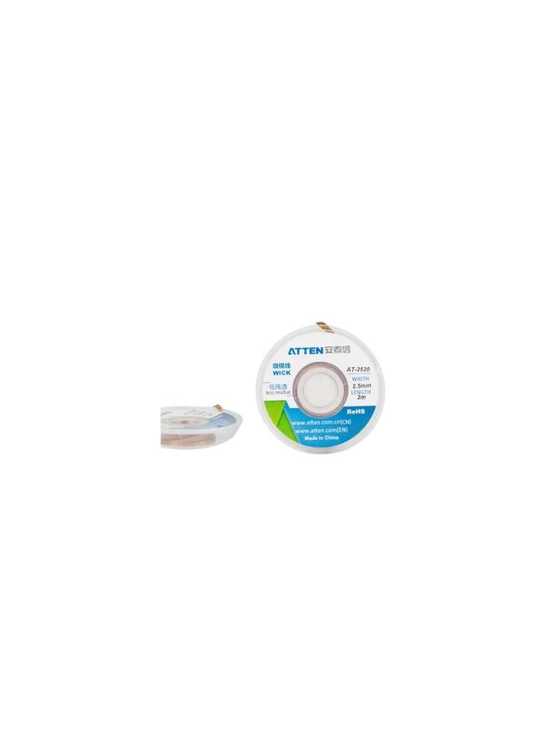 ATTEN Atten AT-2520 Soldering Wick is an essential tool designed for the efficient removal of excess solder during electronic repair and rework This high quality wick effectively absorbs molten solder from circuit boards and electrical components leaving clean and solder free connections. - Image 1