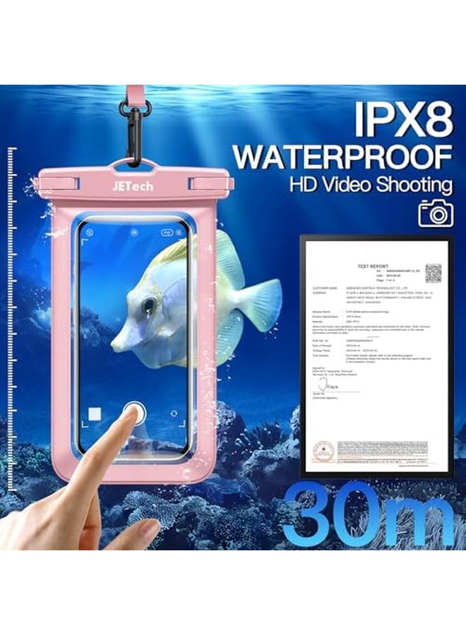 جي تيك جراب هاتف مقاوم للماء ومضاد للماء لهاتف Iphone 16 15 14 13 12 Pro Max Plus وSamsung Galaxy S24 S23 Ultra وغيرها حتى 7.2 بوصة حقيبة جافة IPX8 مع حزام، قطعتان باللون الأسود والوردي - Image 3