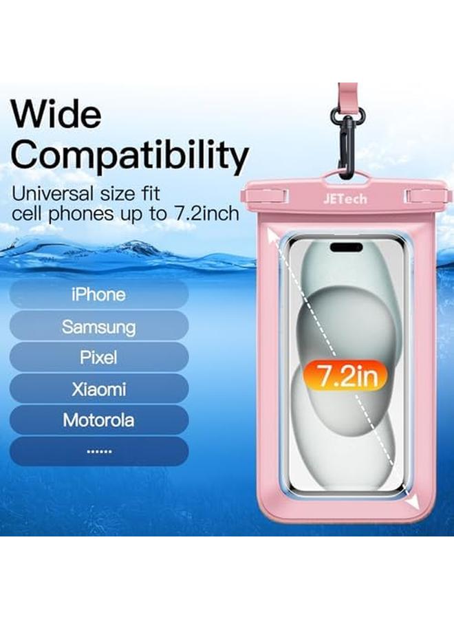 جي تيك جراب هاتف مقاوم للماء ومضاد للماء لهاتف Iphone 16 15 14 13 12 Pro Max Plus وSamsung Galaxy S24 S23 Ultra وغيرها حتى 7.2 بوصة حقيبة جافة IPX8 مع حزام، قطعتان باللون الأسود والوردي - Image 2