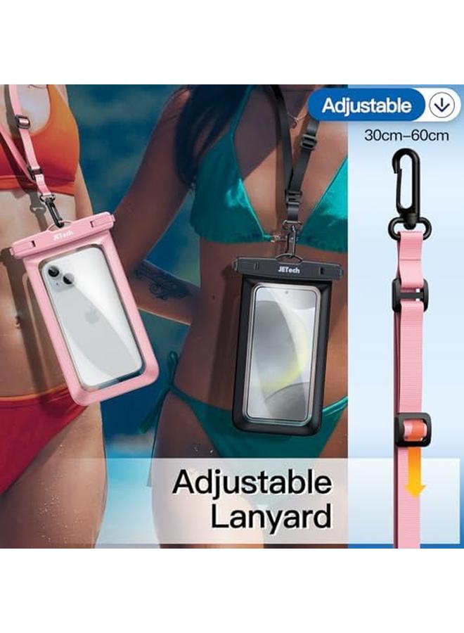 جي تيك جراب هاتف مقاوم للماء ومضاد للماء لهاتف Iphone 16 15 14 13 12 Pro Max Plus وSamsung Galaxy S24 S23 Ultra وغيرها حتى 7.2 بوصة حقيبة جافة IPX8 مع حزام، قطعتان باللون الأسود والوردي - Image 5