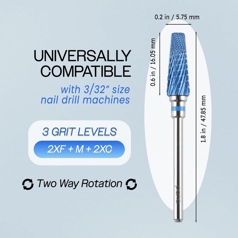 PANA 5-in-1 Pro Upgraded Multi-Function Drill Bit 3/32" Shank Size - (Blue, 2X Coarse to 2X Fine) - Mix Size Tungsten Drill Bit Fast Remove Acrylic Hard Gel Nail for Manicure Pedicure - Image 2