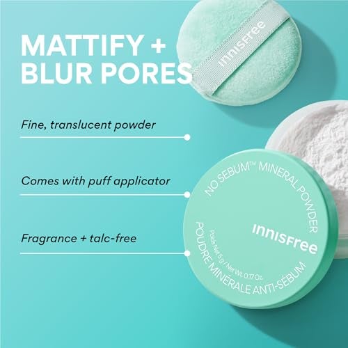 innisfree No Sebum Matte Mineral Powder Korean Loose Setting Powder for Blurring Shine Control FragranceFree Translucent - Image 3