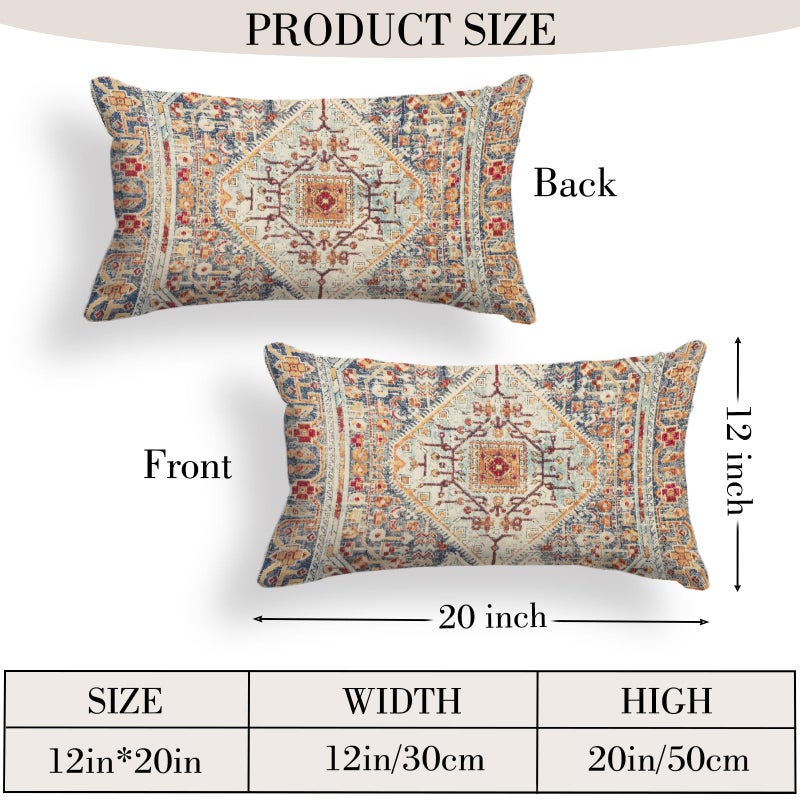 BUAEL Boho Throw Pillow Covers 12x20 inch Set of 2,Boho Vintage Carpet Pattern Antique Ethnic Decor Double Sided Pattern Cushion Cover Soft Pillow Case Living Sofa Room Bed Square Pillow Cover - Image 2