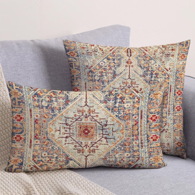 BUAEL Boho Throw Pillow Covers 12x20 inch Set of 2,Boho Vintage Carpet Pattern Antique Ethnic Decor Double Sided Pattern Cushion Cover Soft Pillow Case Living Sofa Room Bed Square Pillow Cover - Image 5