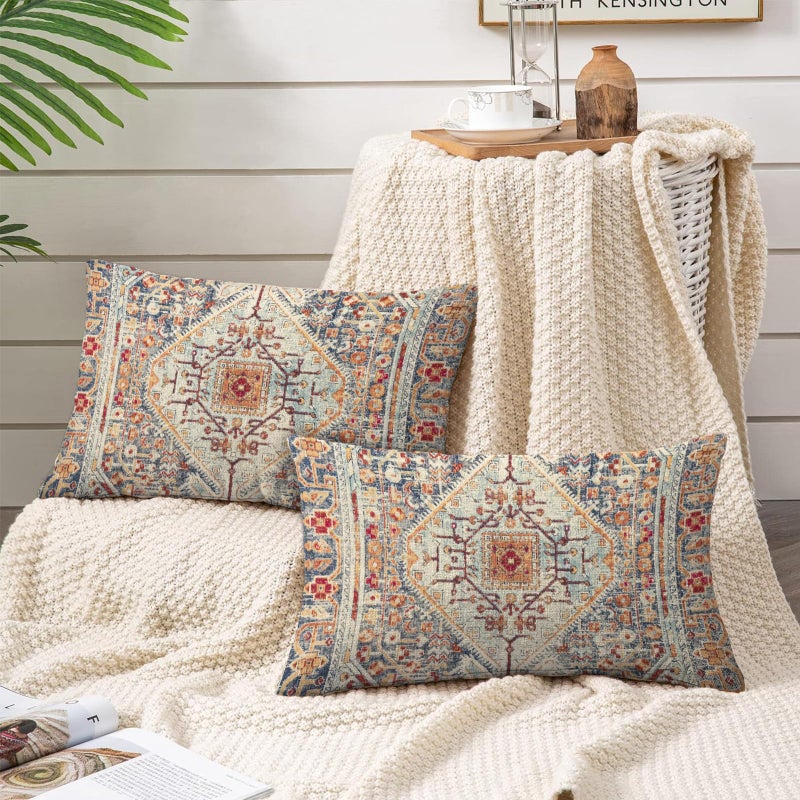 BUAEL Boho Throw Pillow Covers 12x20 inch Set of 2,Boho Vintage Carpet Pattern Antique Ethnic Decor Double Sided Pattern Cushion Cover Soft Pillow Case Living Sofa Room Bed Square Pillow Cover - Image 4