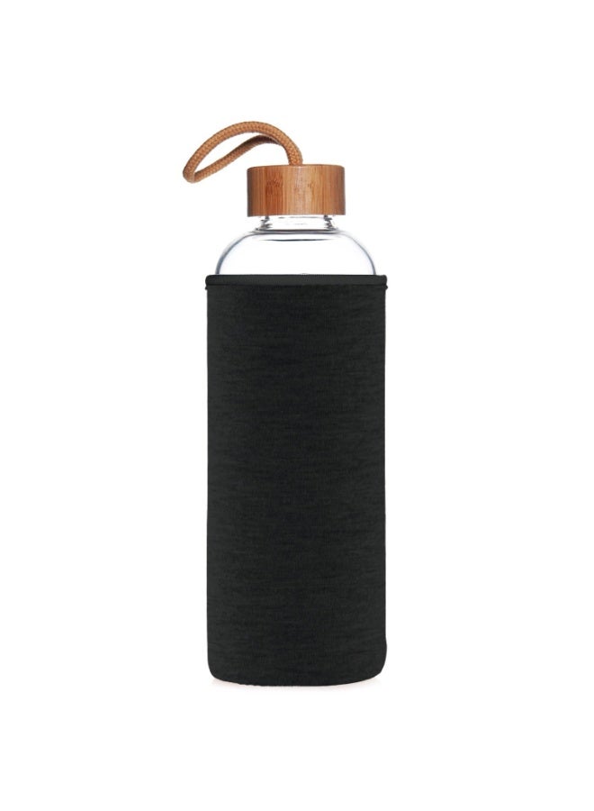 MAX-EMA GLOBAL MAX-EMA Glass Water Bottle Black 1 Liter With Bamboo And Rope Lid And Neoprene Sleeve Reusable Glass Bottle For Hot And Cold Drinks, Juice, Tea, Milk, Smoothies And For Home, Gym And Travel - Image 3