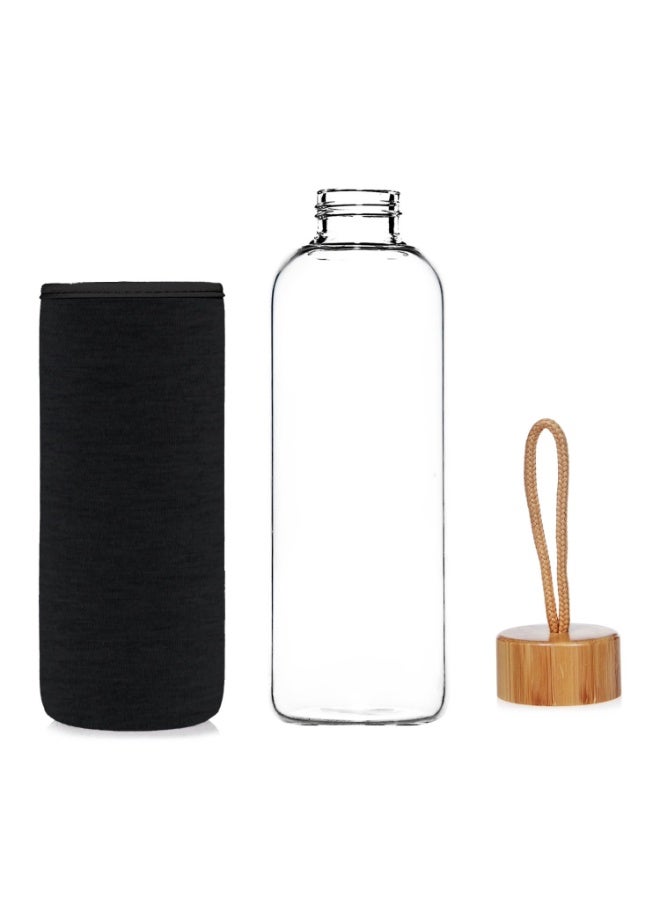 MAX-EMA GLOBAL MAX-EMA Glass Water Bottle Black 1 Liter With Bamboo And Rope Lid And Neoprene Sleeve Reusable Glass Bottle For Hot And Cold Drinks, Juice, Tea, Milk, Smoothies And For Home, Gym And Travel - Image 4