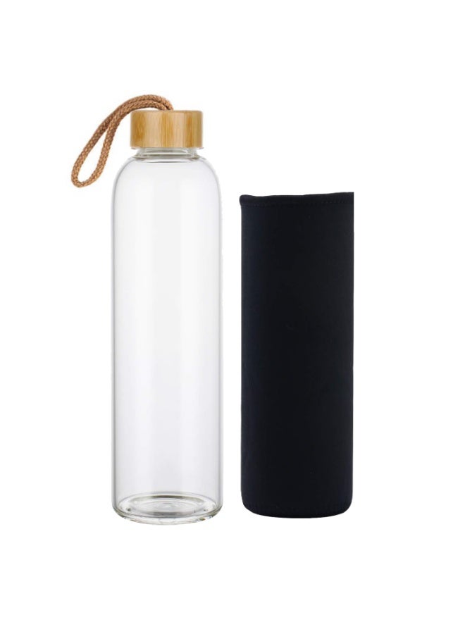 MAX-EMA GLOBAL MAX-EMA Glass Water Bottle Black 1 Liter With Bamboo And Rope Lid And Neoprene Sleeve Reusable Glass Bottle For Hot And Cold Drinks, Juice, Tea, Milk, Smoothies And For Home, Gym And Travel - Image 2