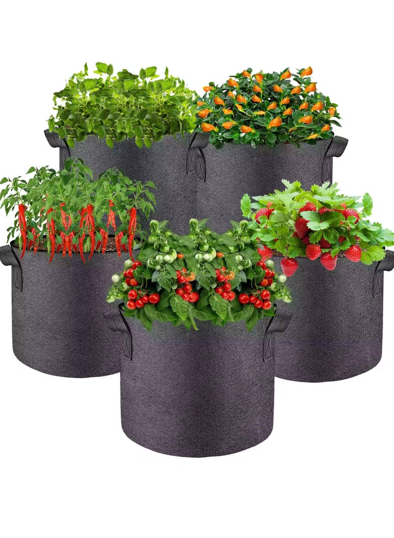 Peachjoy 5 PCS Grow Bags 5 Gallon Plant Grow Bags Multi-Purpose Nonwoven Fabric Pots with Durable Handles,Outdoor Garden Plant Pots for Vegetables Fruits Flowers Herb Succulent Bonsai Plants Black  - Image 1