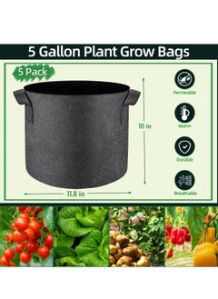 Peachjoy 5 PCS Grow Bags 5 Gallon Plant Grow Bags Multi-Purpose Nonwoven Fabric Pots with Durable Handles,Outdoor Garden Plant Pots for Vegetables Fruits Flowers Herb Succulent Bonsai Plants Black  - Image 3