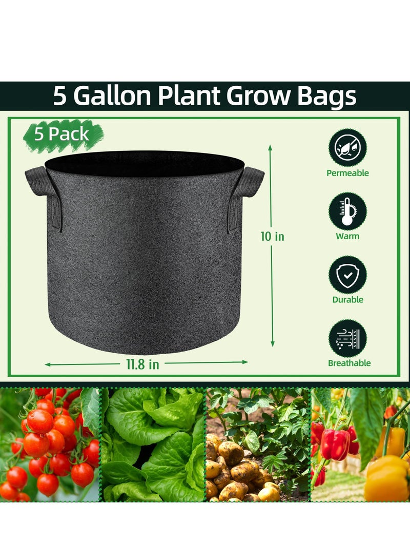 Peachjoy 5 PCS Grow Bags 5 Gallon Plant Grow Bags Multi-Purpose Nonwoven Fabric Pots with Durable Handles,Outdoor Garden Plant Pots for Vegetables Fruits Flowers Herb Succulent Bonsai Plants Black  - Image 3