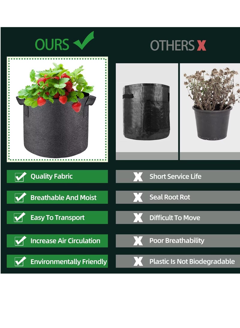 Peachjoy 5 PCS Grow Bags 5 Gallon Plant Grow Bags Multi-Purpose Nonwoven Fabric Pots with Durable Handles,Outdoor Garden Plant Pots for Vegetables Fruits Flowers Herb Succulent Bonsai Plants Black  - Image 5
