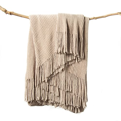 lifein Throw Blanket for Couch, Soft Boho Decor Bed Throw,Cozy Beige Knitted Chenille Small Farmhouse Lightweight Throw(Beige,50 * 60") - Image 1