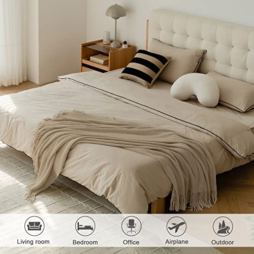 lifein Throw Blanket for Couch, Soft Boho Decor Bed Throw,Cozy Beige Knitted Chenille Small Farmhouse Lightweight Throw(Beige,50 * 60") - Image 3